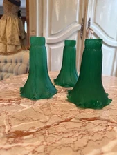 3 Antique Lily Lamp Shade, Green 6” Tall 4 1/2” Wide 1 1/2” fitter Replacements