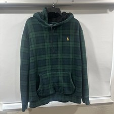 Polo Ralph Lauren Black Watch Plaid Hoodie Mens Large Sherpa Lined Fleece Green