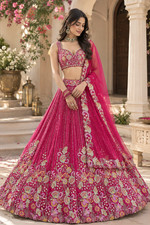 Pink Embroidery Work Lehenga Choli, Indian Wedding Bridal Lehenga Choli