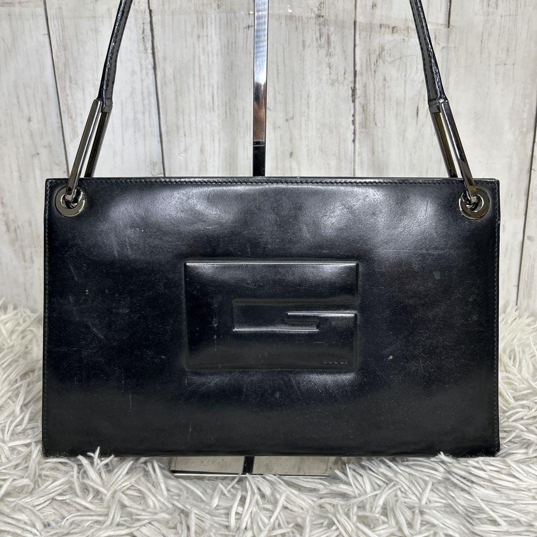 GUCCI Enamel Logo Patent Leather Shoulder Tote Bag