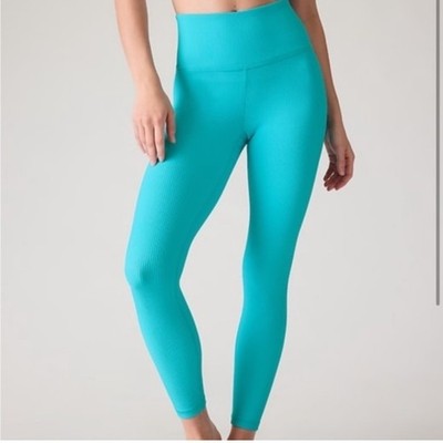 Athleta size small blue Turquoise Elation Rib yoga leggings athletic