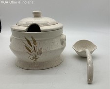 Treasure Craft Wheat Pattern Stoneware Soup Tureen Lid Ladle Set 3 Piece USA