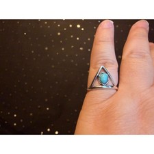 Synthetic Turquoise Triangle Ring Size 7, Silver Tone Geometric Boho Ring