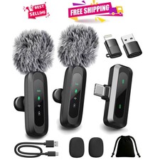Portable Omnidirectional Lavalier Microphone Set with LED Display  Windscreens