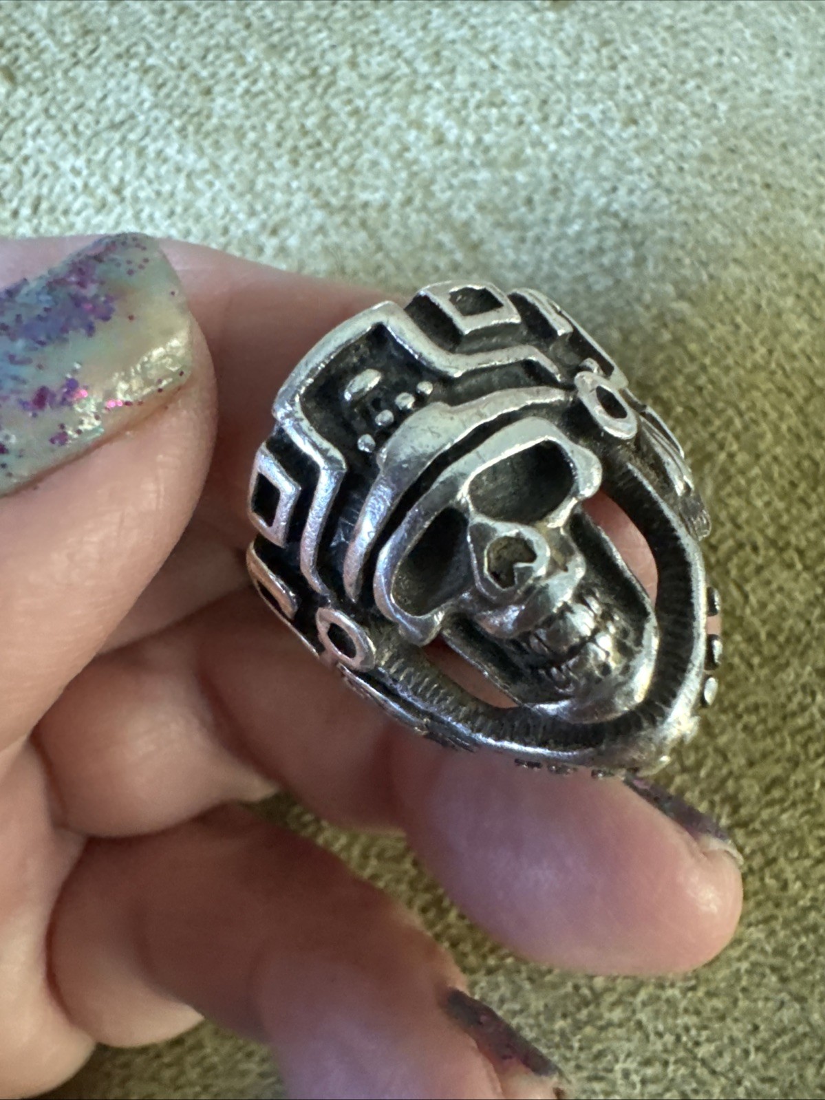 Heavy Genuine Sterling Silver Ring Solid 925 Azte… - image 7