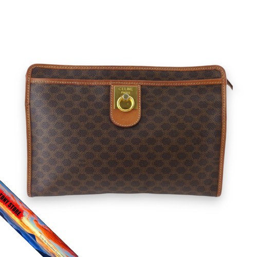Celine Macadam Clutch Bag Brown Beige Gold Ladies Used