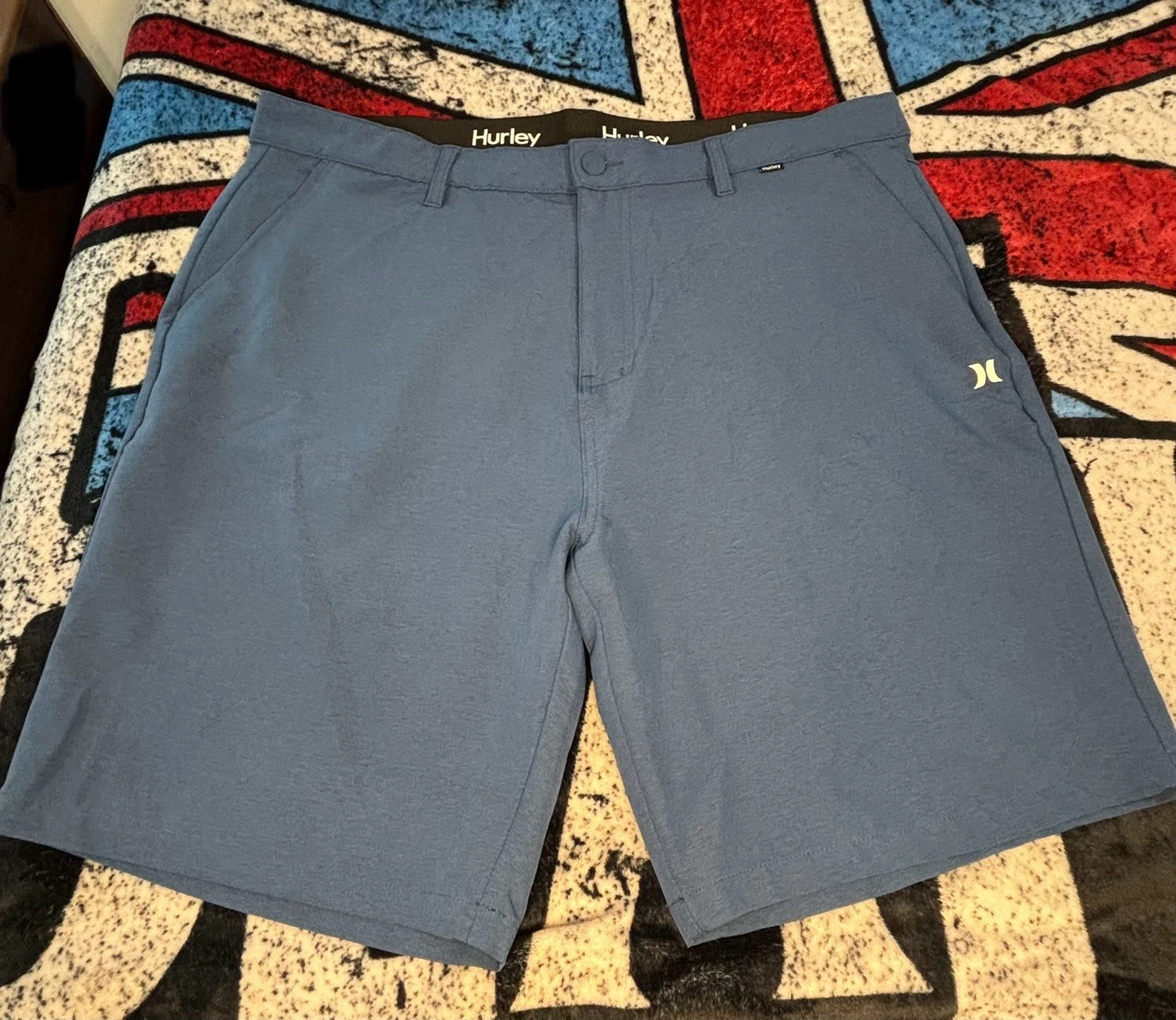Hurley Hybrid Walk Shorts Size 40 Stretch Pocket Blue Gray Fall School Walk Park