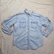 VTG LEVI'S Red Tab Mens Size Large Light Wash Denim Metal Button Shirt Jean
