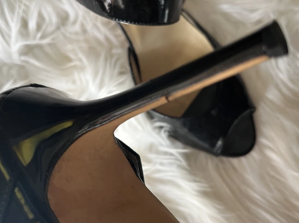 Jimmy Choo размер 9,5 черный патент платформе слинга 4» каблуки туфли заглянуть носок классический - Изображение 4 из 4