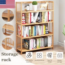 4-Tier Adjustable Bamboo Bookshelf Freestanding Shelf Unit for Kitchen, Bathroom