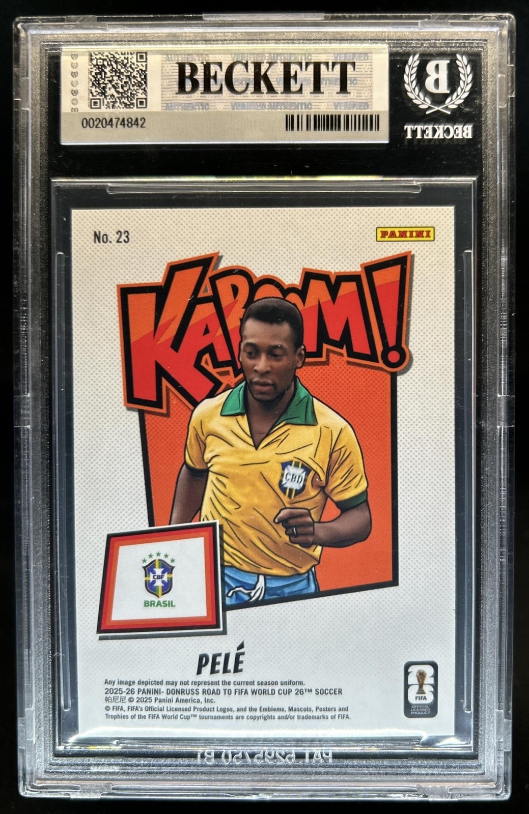 2025-26 Panini Donruss Road to FIFA World Cup 26' Pele Kaboom #23 Brazil BGS 7.5 view 2