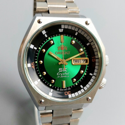 Japanese Vintage Watch Orient SK Crystal Men's Wristwatch Green Dial Serviced
