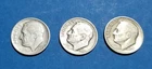 Lot of 3 Roosevelt Dimes,  1952-P, 52-D, 52-S, 90% silver,  circulated, $.30 FV