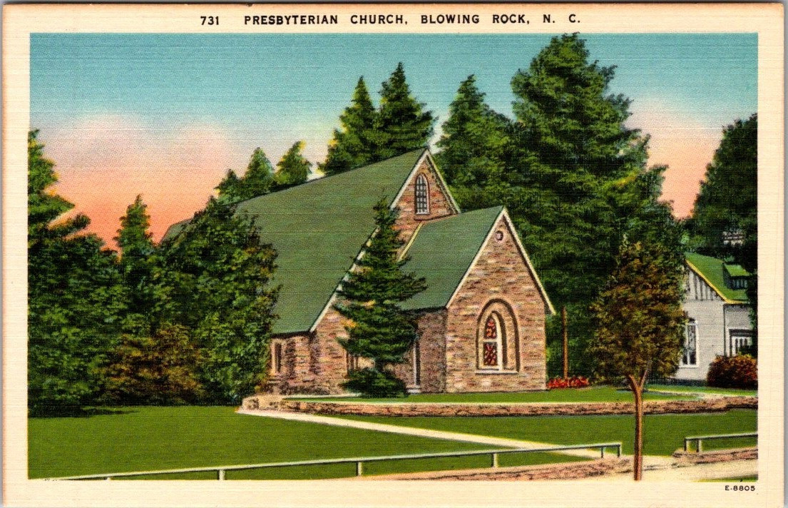 Vintage Postcard Presbyterian Church Blowing Rock North Carolina NC Linen