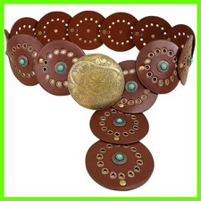 Womens Wide Western Cowboy Disc Belt Boho Disk Concho Country Waist Belts for...