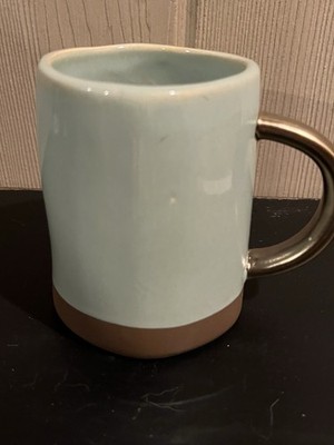 Ceramic Coffee Mug Tea Cup Mint Green Gold Brown World Market Homemade Pottery