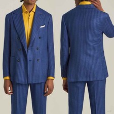 Striped Men Suits Peak Lapel Double Breasted Regular Fit Casual Office Business