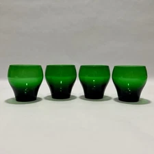4 Vintage Emerald Green Glass Double Old Fashioned Rocks Whiskey Glasses 11.5oz