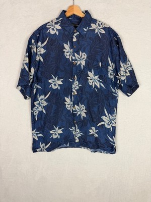 Silk Icon, Herren blau + creme geblümtes Kurzarm Hawaiihemd, Gr. XL - gebraucht