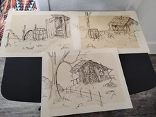 Vintage  1974 Original Art Pencil & Ink Drawings Signed by Curt~ Lot of 3 Prints