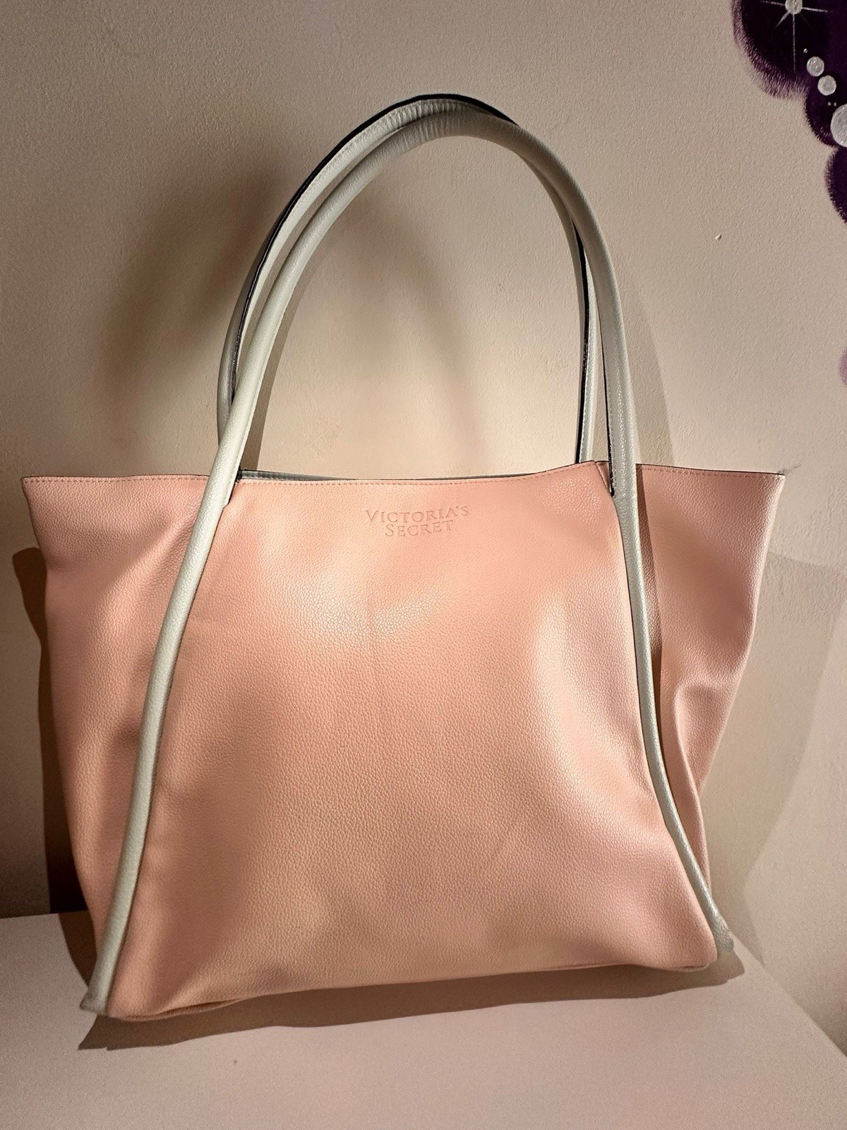Victoria's Secret borsa a spalla donna rosa ecopelle manici bianchi tinta unita