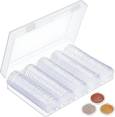 100 Stück Münzkapseln 27mm - Aufbewahrungsbox inklusive - Münzen Sammler Zubehör