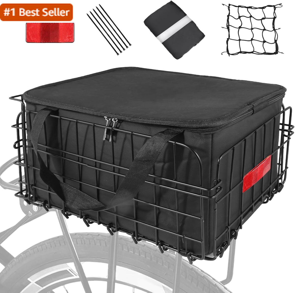 Bike Basket Rear, Folding Bicycle Basket with Removable Waterproof