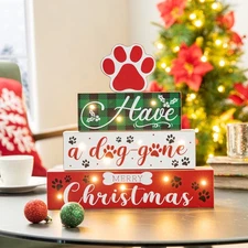 Glitzhome Christmas Table Decor Wooden Signs with Sayings Have a Dog-Gone Mer...
