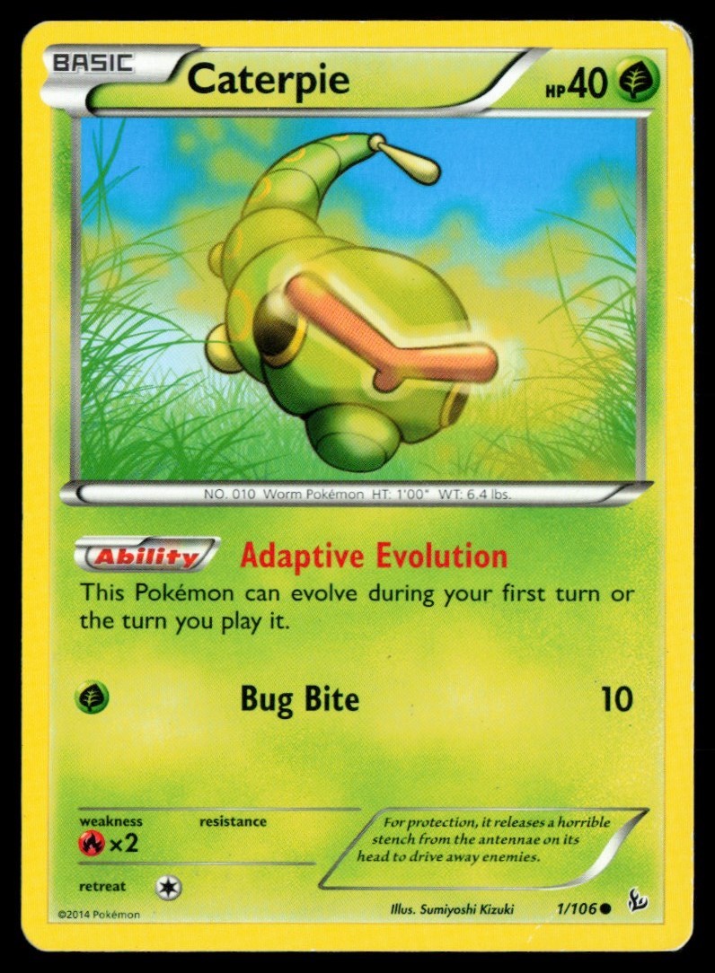 2014 XY  Flashfire Caterpie #1 Non Holo Pokemon Card
