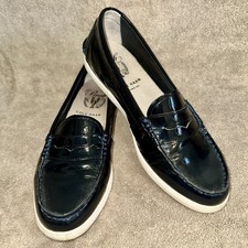 Cole Haan Women  s 7 Navy Patent Leather Pinch Weekender Penny Loafers Blue