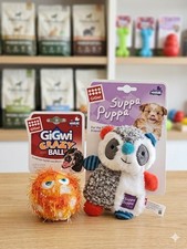 ​Paquete de juguetes para perros GiGwi: Crazy Ball Squeaker & Suppa Puppa Peluche Panda - Paquete de 2