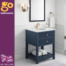 Blue 600mm Floor Standing Vanity Unit with Marble-Effect worktop & Ceramic Basin