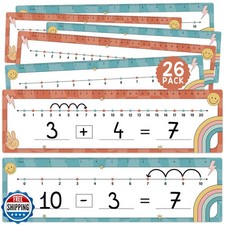 BrightenKidz 26 Pack Boho Groovy Number Line Dry Erase Boards Cards, 14"x4" D