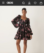 ASOS Design Women's Elegant Black/pink Floral Print Sz 6