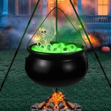 Witch Cauldron Outdoor Decoration with Tripod, Eyeballs, Skeleton Lights