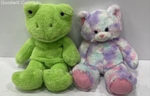 2pc Build-a-Bear Workshop Plush Toys Lot (Pastel Swirl Kitty/Spring Green Frog)