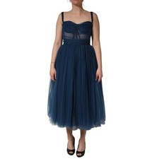 DOLCE & GABBANA Dress Blue Tulle Midi A-line Sleeveless IT44/US10/L RRP 4430usd