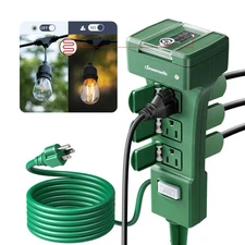 DEWENWILS Outdoor Power Stake Timer w/ Photocell, 6 Grounded Outlets, Christmas