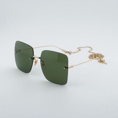 New GUCCI GG1147S 002 Gold/Dark Green With Gold Chain 62-19 