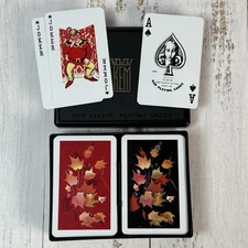 Vtg KEM Maple Leaf Double Deck Plastic Playing Cards w Case Order Cards Complete