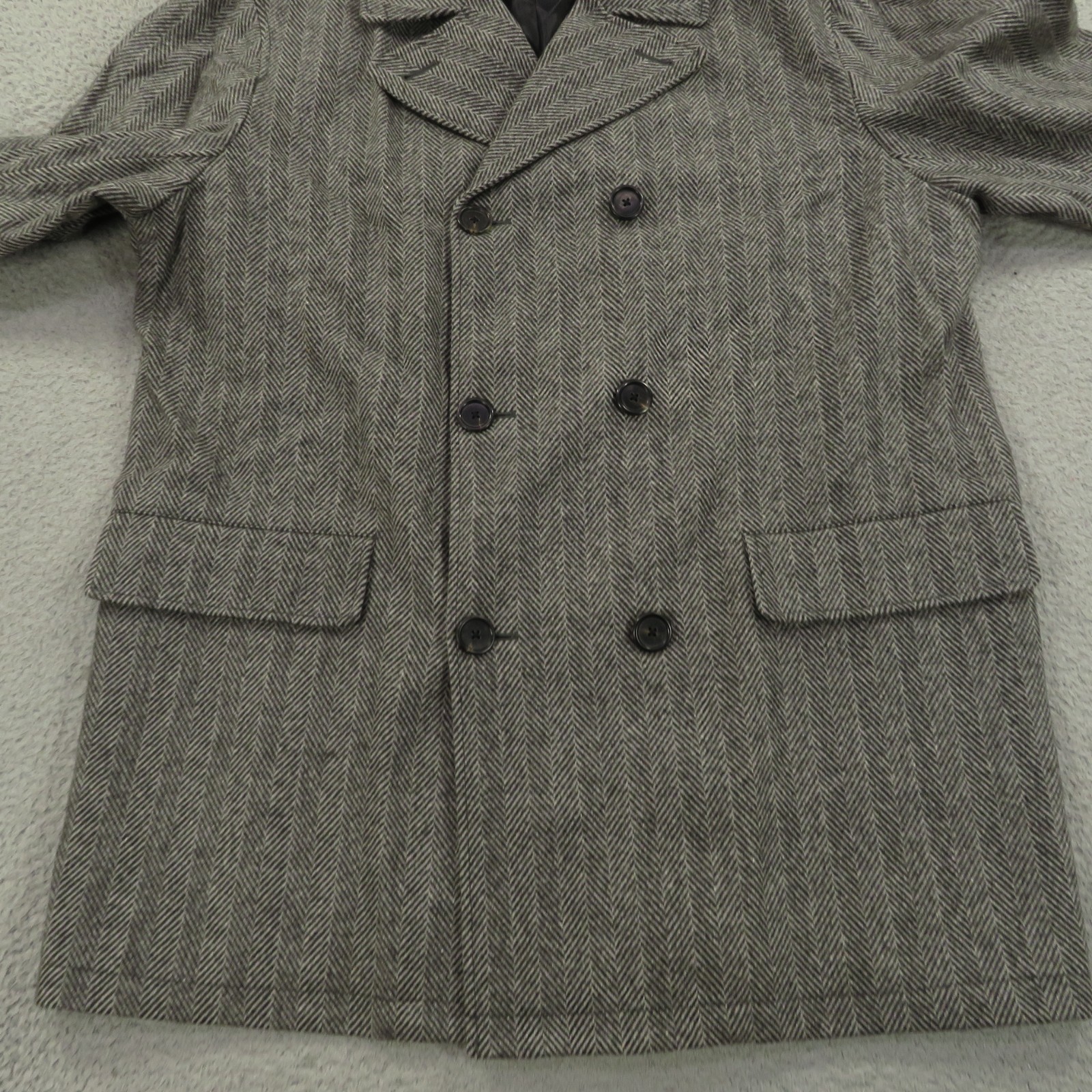 Gap Coat Men XXL Wool Herringbone Double Breasted Jacket City Towne Car Charcoal image 3