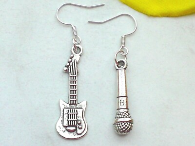 Ohrringe Asymmetrisch *Musik E-GITARRE & MIKROFON Ohrhänger Mikrophon Ohrschmuck