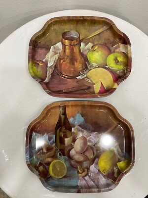 Vtg ELITE TRAYS, Fruit & Vine Tin Tray Lot Of 2 7.5 x 6  -England-