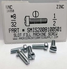 #8-32x1/2 Fillister Head Slotted Machine Screws Steel Zinc Plated (30)