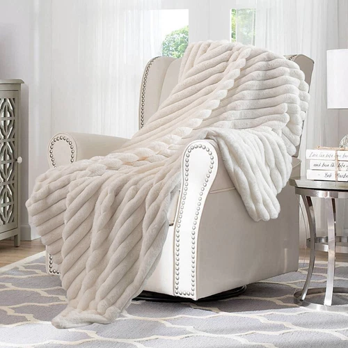 Luxus Kunstfell Überwurf Decke ultraweich kuschelig wendbar warm Schlafsofa Überwürfe - Bild 21 von 23