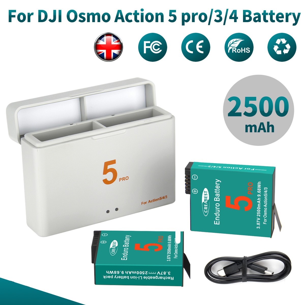 2x Battery For DJI Osmo Action pro Action Action