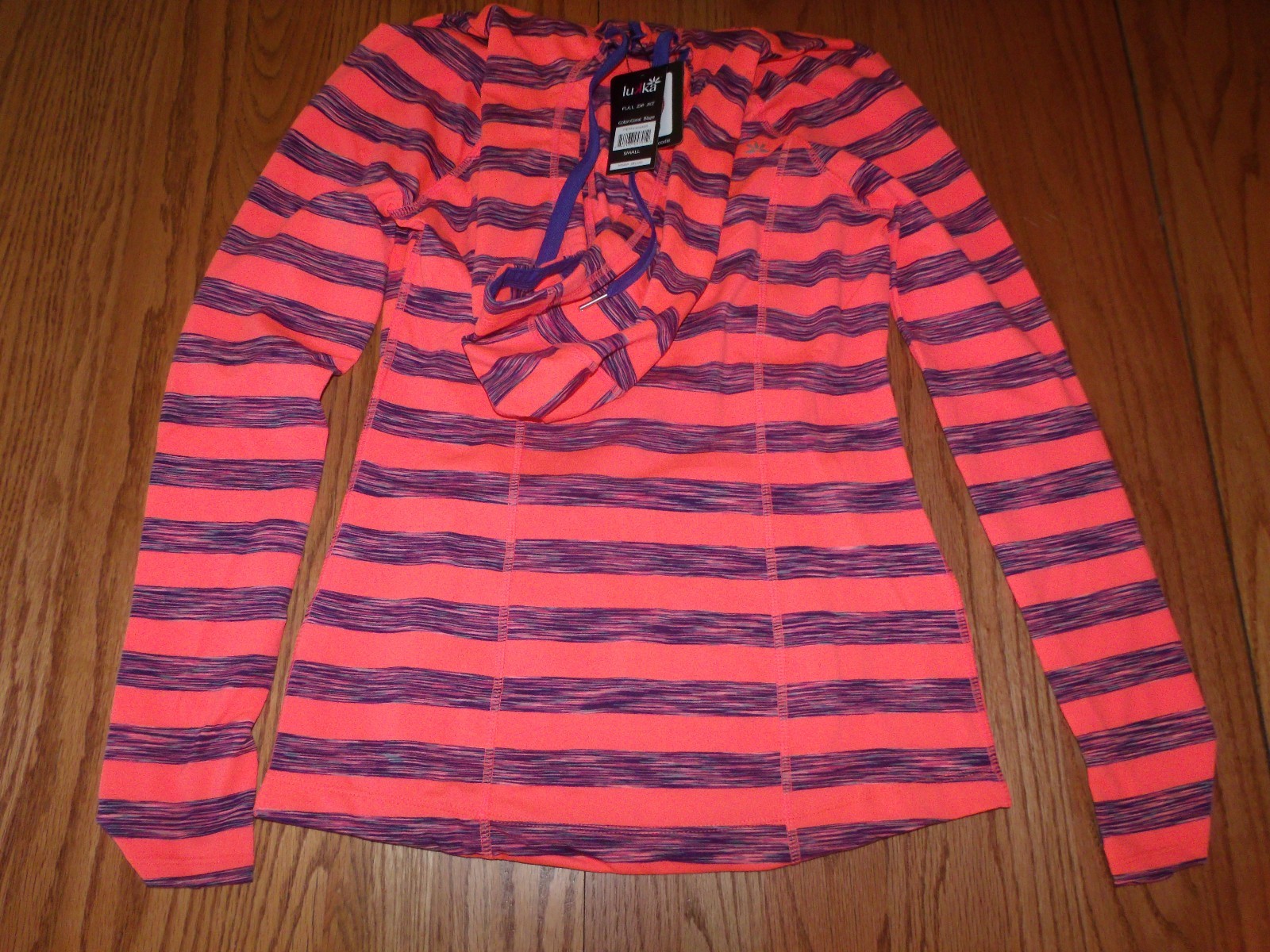 NWT Womens Lukka Full Zip Striped Jacket Hooded Active Orange Blue Gray Black 