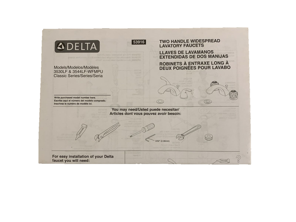 Delta 3544LF-WFMPU Widespread Bathroom Faucet w/Pop Up Drain & Acrylic ...