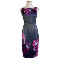 Tahari Dress Size 2 Sleeveless Sheath Satin Cocktail Watercolor Floral Print