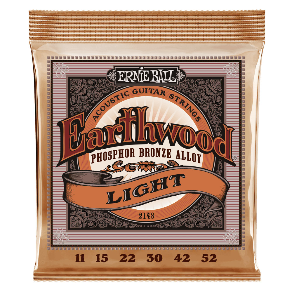 Ernie Ball Earthwood Phosphor Bronze 11-52 Acoustic Guitar Strings, Light